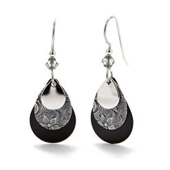 Silver Forest Black And Silver-Tone Layered Metal Teardrop Earrings