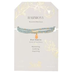 Gold, Sunstone And Blue Howlite Wrap Bracelet/Necklace With Teardrop Charm