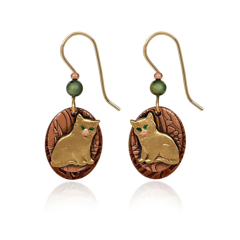 Silver Forest Cat On Layered Gold-Tone Mixed Metal Drop Earrings