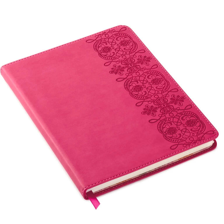 Hallmark Embossed Border Fuchsia Faux Leather Notebook