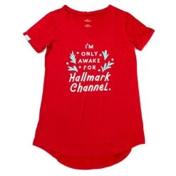 Hallmark Channel Only Awake Oversized Women's Red Sleep Shirt, Small/Medium