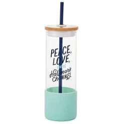 Hallmark Channel Peace & Love Glass Water Bottle With Straw, 22 Oz.