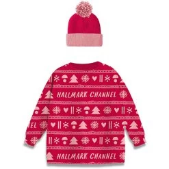 Hallmark Channel Knit Pattern Wine Sleeve And Hat, Set Of 2