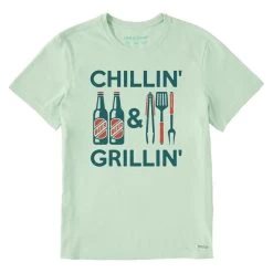 Life Is Good Chillin & Grillin Men's Light Green T-Shirt, Medium