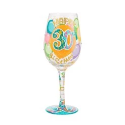 Lolita Happy 30th Birthday Handpainted Wine Glass, 15 Oz.
