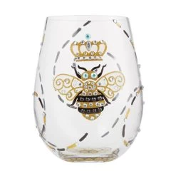 Lolita Queen Bee Handpainted Stemless Wine Glass, 20 Oz.