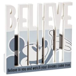 Hallmark Disney Mickey Mouse Believe Wood Quote Sign, 6x6