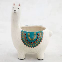 Natural Life Cream Ceramic Llama Planter