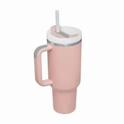 Peach Insulated Stainless Steel Travel Mug With Straw, 40 Oz.