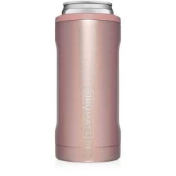 BruMate Glitter Rose Gold Stainless Steel Skinny Can Cooler, 12 Oz.
