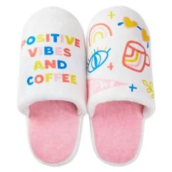 Hallmark Positive Vibes And Coffee Slippers With Sound, Small/Medium