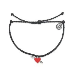 Pura Vida Lovestruck Silver Charm On Black Braided Bracelet