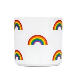 Rainbow Icons On White Ceramic Planter, 4.5"