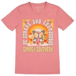 Simply Southern Be Strong And Courageous Pink T-Shirt, Medium
