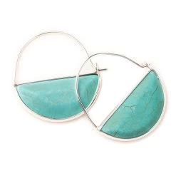 Turquoise Stone Prism Silver Hoop Earrings