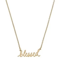 Worn Gold Julia Blessed Script Delicate Chain Necklace, 16"