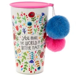 Natural Life You Make The World Better Stainless Steel Pom-Pom Tumbler, 15 Oz.